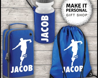 Personalised Football Boot Bag Sports Set Boot Bag Water Bottle and Gym Bag Royal Blue ADD Your NAME Back To School