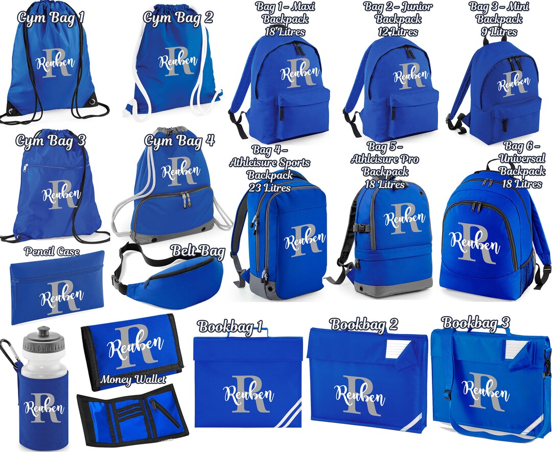 Personalised Backpack Name Initial Book Bag Pencil Case Water Bottle ...