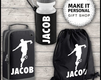 Personalised Football Boot Bag Sports Set Boot Bag Water Bottle and Gym Bag Black ADD Your NAME Back To School