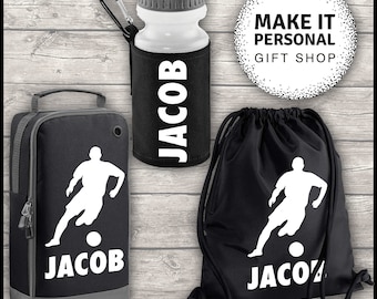 Personalised Sports Set Boot Bag Water Bottle and Gym Bag Black ADD Your NAME Back To School