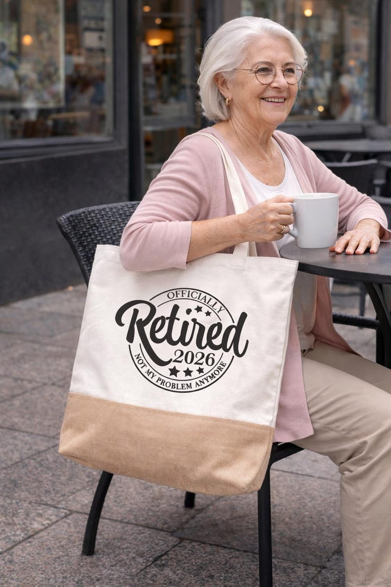Personalised Retirement Jute Tote Bag | Custom Retired 2026 Gift | Leaving Work Present | Eco Friendly Shopping Bag | Unique Retirement Gift Bild 4