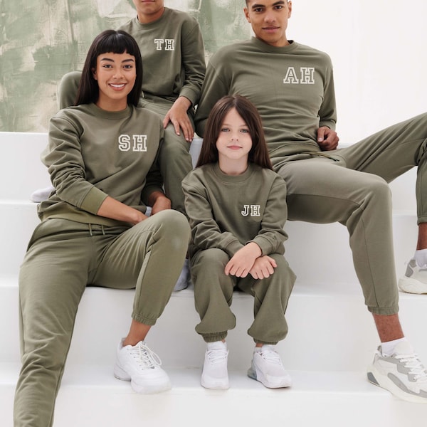 Initials Tracksuit Matching Family Tracksuits Personalised with Initials Kid & Adult Matching Tracksuit Sets Sweatshirt Jogging Bottoms