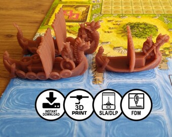 Viking Ships ideal for game "A Feast for Odin" (STL file download)
