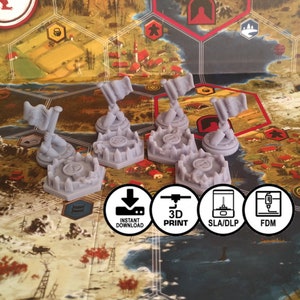 Scythe Invaders from Afar Traps and Flags (STL file) for use with Scythe the Board Game