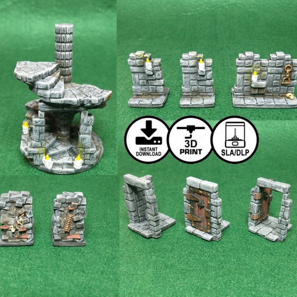 Stairs Down, Doors and Blocked Passageway for use with HeroQuest (STL file download)