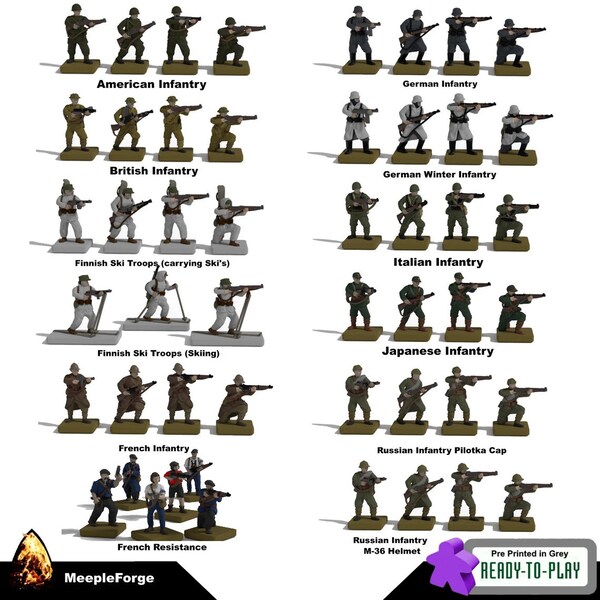 Infantry WW2 1:72 Scale - Pre Printed in Grey Resin