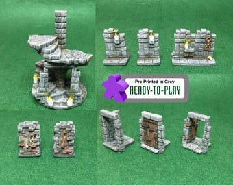 Stairs Down, Doors and Blocked Passageway for use with HeroQuest (Pre Printed)