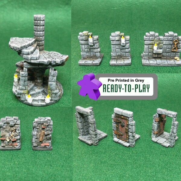 Stairs Down, Doors and Blocked Passageway for use with HeroQuest (Pre Printed)