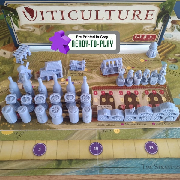 Viticulture Essential Edition Upgraded Workers, Buildings and Other Tokens Pre-Printed in Grey Resin