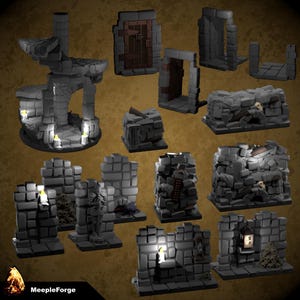 Stairs Down, Doors and Blocked Passageway for use with HeroQuest, DnD or RPG games