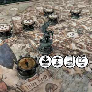 Locatietokens en gratis bedrijfsmarkering compatibel met Oathsworn DnD en andere TTRPG-spellen (download STL-bestand)