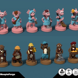 Everdell Upgraded Critters Axolotl and Otter - (STL file download)
