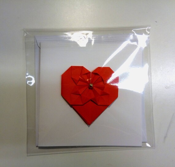 Carte Origami Coeur Rouge Qui S Ouvre Avec Enveloppe Etsy