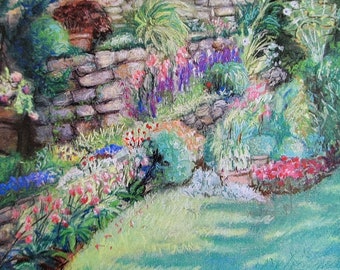 Bottom Tier Garden Notecard 4x6 with Kraft Envelope - from an original pastel drawing by Duckydaddles
