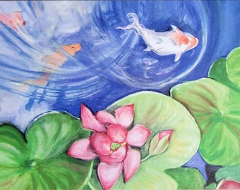 Koi Notecard 4x6 with Kraft Envelope - from an original oil on canvas by Duckydaddles