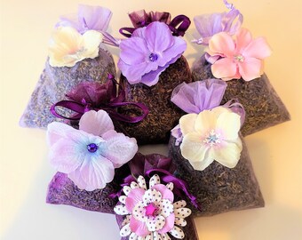 Lavender Sachet filled with Fragrant Lavender - Lavender Organza Bag with Flower by Duckydaddles
