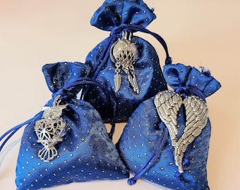 Lavender Sachet filled with Fragrant Lavender - Magical blue and gold pouch with Silver Pendant