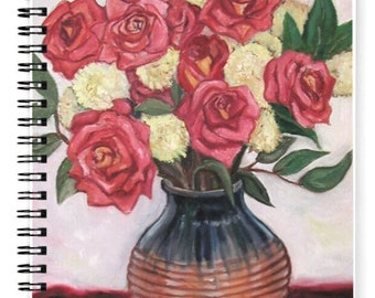 Red Roses Notebook - Spiral - Ruled - from an original oil on canvas by Duckydaddles