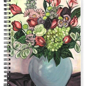 Flowers in Light Blue Vase Notebook - Spiral - Ruled - from an original oil on canvas by Duckydaddles