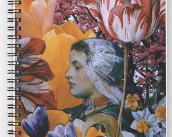 Girl Among the Tulips Notebook - Spiral - Ruled - Collage by Duckydaddles