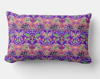 Colorful Floral - Lumbar Throw Pillow - 13x21 - Original Art