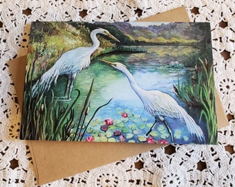 Egrets Notecard 4x6 from an original oil on canvas by Duckydaddles