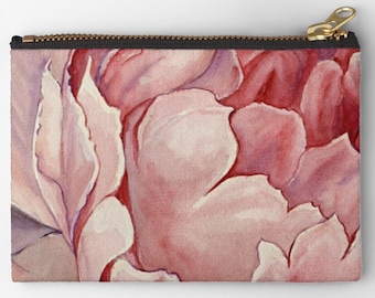 Pink Flower Zippered Pouch - Small 6 X 4 - Original art