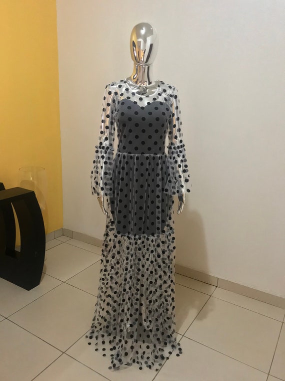 black polka dot tulle dress