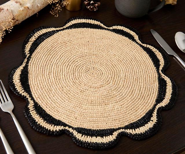 Handmade Raffia Scalloped Placemat – Natural Woven Table Mat, Eco ...
