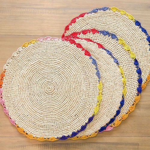 Raffia Round Placemats Colorful Round Placemats Handmade Etsy