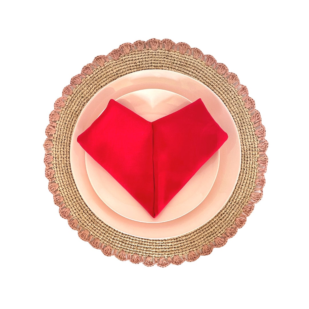 Round Placemats, Natural Pink Placemats, Handmade Placemat, Raffia