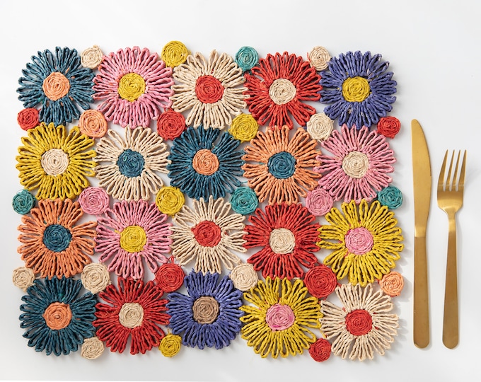 Raffia Colorful Placemats for Table Decor, Multicolor Woven Placemats, Colorful Table Mats