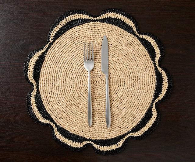 Handmade Raffia Scalloped Placemat – Natural Woven Table Mat, Eco ...