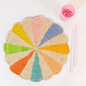 Colorful Raffia Placemats Handmade Round Woven Dining Decor Vibrant Boho Table Mat Kitchen Eco Friendly Artisan Bright Summer Set