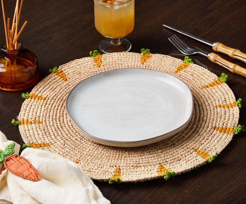 Carrot Raffia Placemat Handmade Round Easter Table Mat Eco Friendly ...