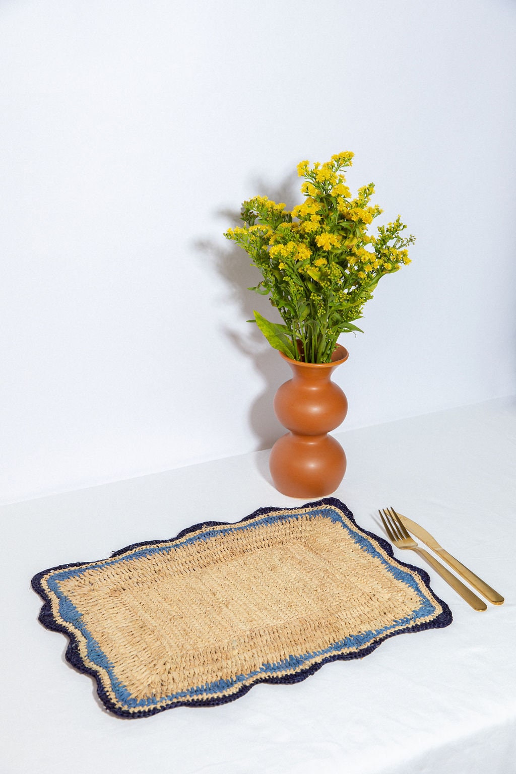 Rectangular Raffia Placemats With Blue Edges, Handmade Woven ...