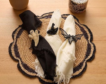 Halloween Napkin Ring, set of 4, Handmade Table Decor, Rustic Spooky Party Accent, Fall Dinner Napkin Holder
