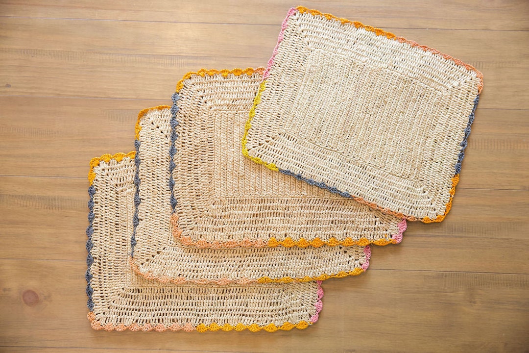 Colorful Raffia Placemats Handmade Boho Woven Dining Decor Vibrant ...