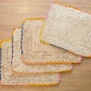Raffia Rectangle Placemats, Natural Rectangle Woven Placemats, Handmade placemat, Multicolor placemat, Handmade in Madagascar