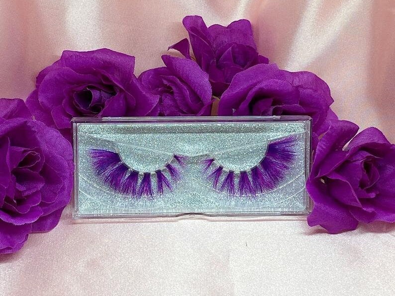 Purple Fake Eyelashes, False Eyelashes, Anime Cosplay, Colored Eyelashes, 3D Eyelashes Extension, Halloween Makeup, Faux Mink image 1