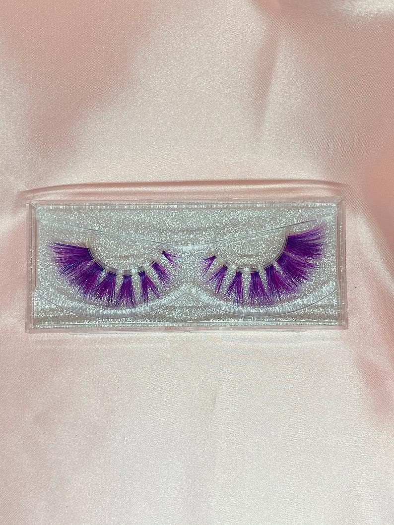 Purple Fake Eyelashes, False Eyelashes, Anime Cosplay, Colored Eyelashes, 3D Eyelashes Extension, Halloween Makeup, Faux Mink image 2