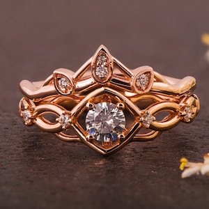 Handmade Celtic Moissanite Bridal Set: Recycled Gold Engagement Ring