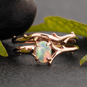 Rose Gold Opal Twig Bridal Set