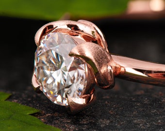 Leaves Engagement Ring: Dainty Twig Design with Moissanite Stone
