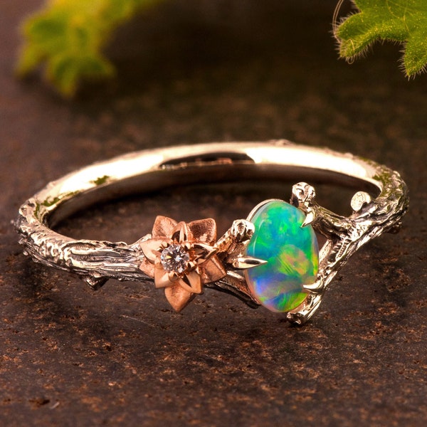 Opal Twig and Flower Ring