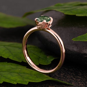 Moss Agate Leaves Engagement Ring