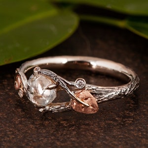 Raw Diamond Ring, Twig and Leaves Engagement Ring