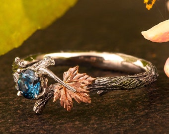 Teal Sapphire Ring, Montana Sapphire Engagement Ring, Twig and Leaf ...