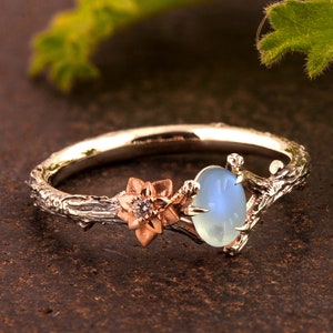 Moonstone Twig and Flower Ring