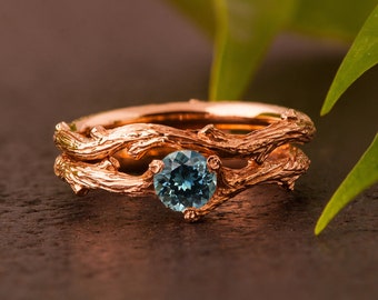 Teal Montana Sapphire Twig Bridal Set